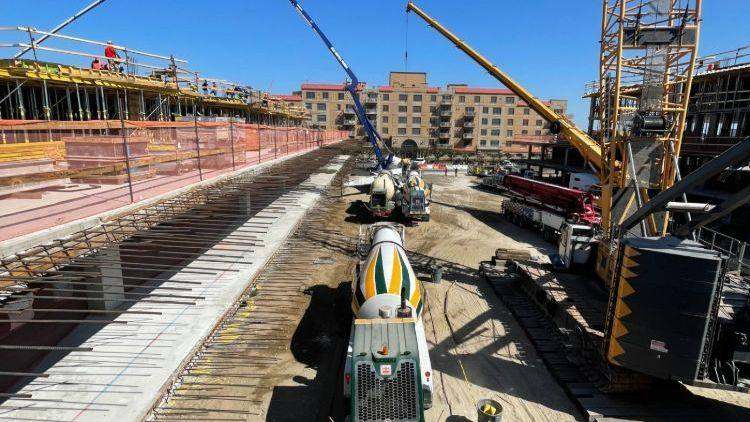 Deck reinforcement mat before a structural pour, congested rebar