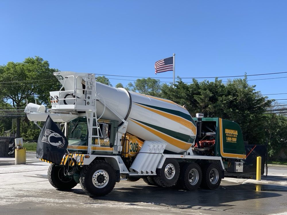 Nicolia front-discharge mixer number 308 parked in the yard